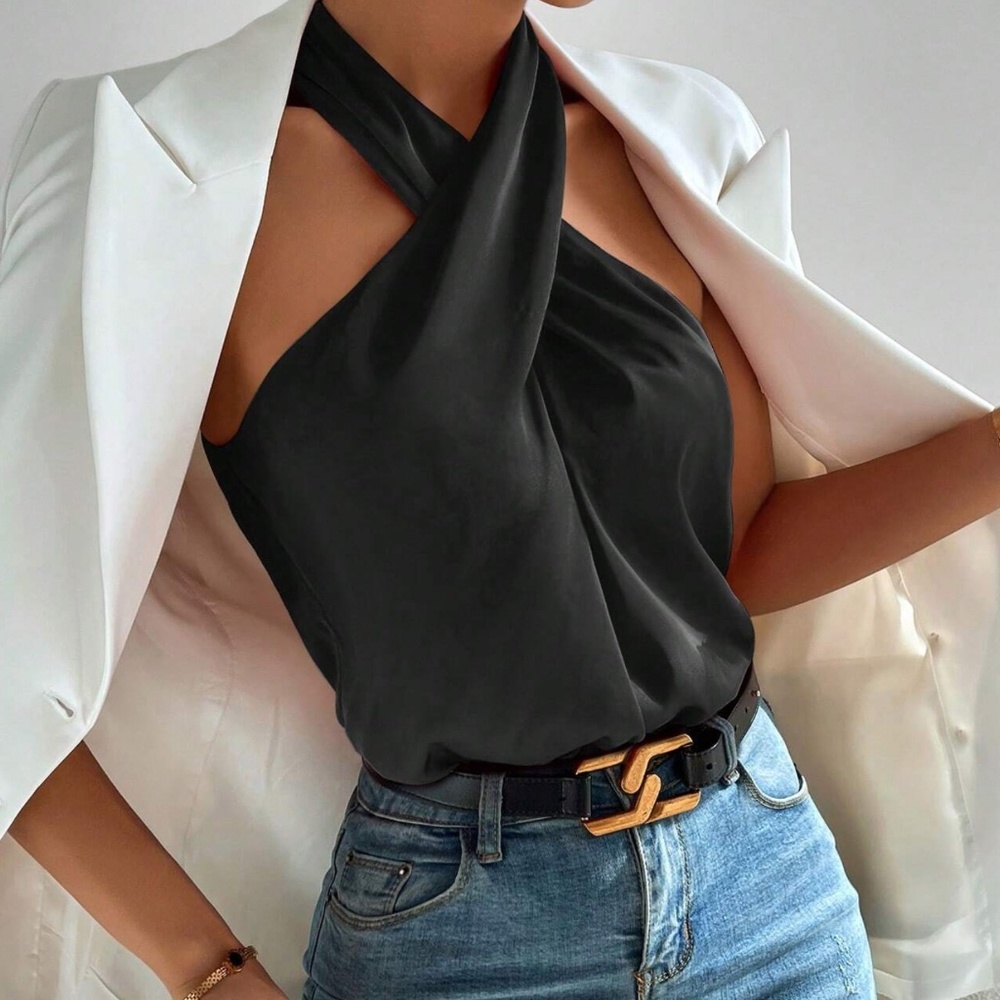 Luxe Satin Halter Tank Top - Picture 3 of 7